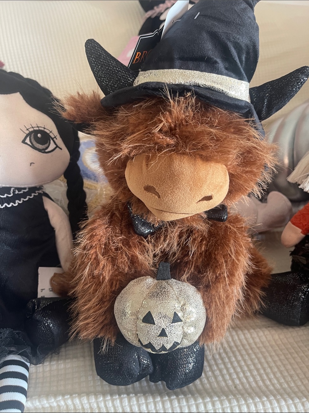 Plush Brown Halloween Witch Yak Toy with Glitter Pumpkin